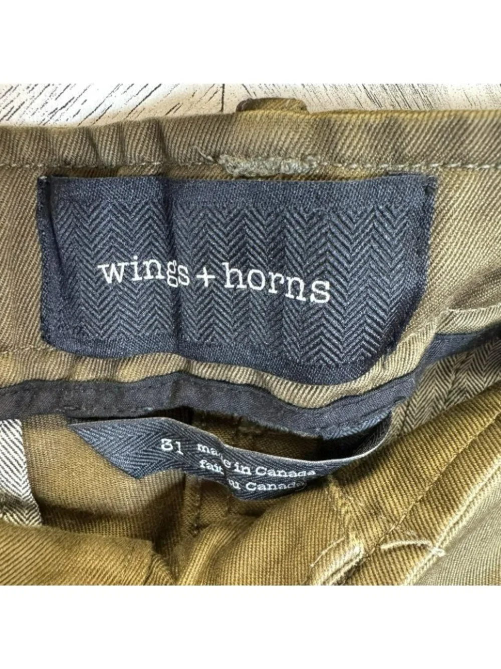 Wings + Horns Chino Pants Mens Size 31 Olive Green Button Fly 32